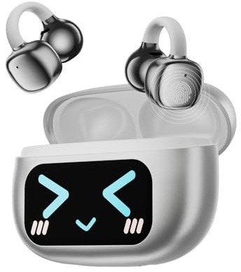 ZOMBIES CAT Clip on kopfhörer,Open Ear kopfhörer Bluetooth 5.4 mit Intelligenter Touchscreen,3.7g kabellos Sport kopfhörer,IP45 wasserdicht,AI-ENC Clear Calls,65 Std Wiedergabe,HY-C02,Silber