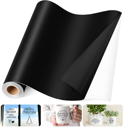 Rotolo Permanente in Vinile Nero Opaco FoiiLiio 30,5 cm x 6 m Vinyl Vinile Adesivo Vinile Autoadesivo per Regali Fai da Te, Festa di Compleanno