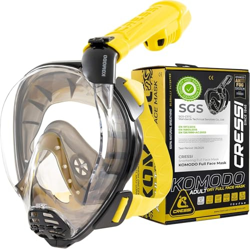 Cressi Schnorchelmaske Vollgesichtsmaske - 180 Grad Panoramasicht - CO2 Sicher - Dry-System mit seitlichem Schnorchel - Verstellbare Bänder für Schnorchelmaske für Erwachsene