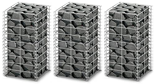 Gabionen-Set 3-tlg., verzinkter Draht, 25x25x50 cm, robust für Gartengestaltung, Sichtschutz, Zaunbau, hohe Belastbarkeit