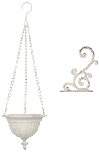 Veemoon Lot de 2 Jardinières Murales en Métal Blanc Vintage Pots Suspendus Décoratifs Rustiques pour Balcon et Intérieur Jardinières Murales en Fer Forgé Résistantes aux Intempéries