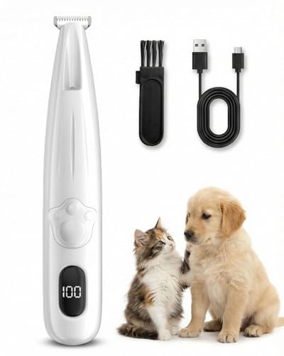 Pfotentrimmer für Hunde mit LED-Licht, LED-Display, USB Wiederaufladbar Hundeschermaschine Paw Trim Pro für Hunde und Katze, Leise Hundepfoten Trimmer für Pfoten, Augen, Ohren, Gesicht