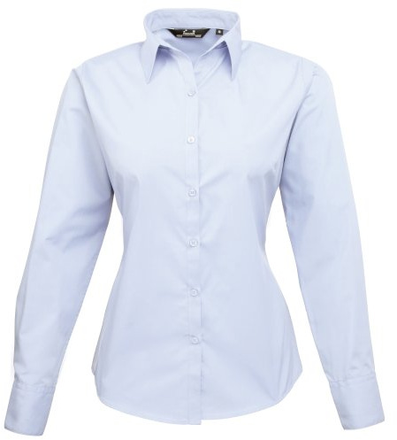 Premier Fitness Women's Poplin Long Sleeve Blouse Regular Fit Long Sleeve Blouse, Blue (Light Blue), 6(Manufacturer Size:6)
