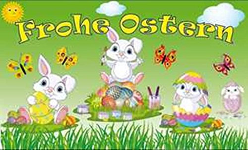 FRIP - Ostern 3 weiße Hasenkinder 1,50 x 0,90m Flagge Fahnen mit 2 Ösen 4494