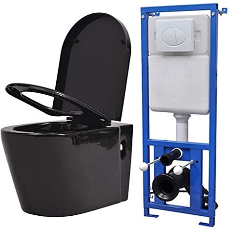 vidaXL Toilette Suspendue Murale Réservoir Caché Céramique Noir Cuvette WC