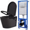 vidaXL Hänge Toilette mit Spülkasten Keramik Softclose Sitz Schwarz Wand WC