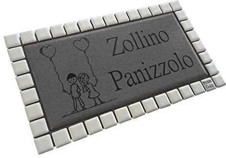 GUIZZO Creart - Targa Personalizzata Nomi/Via in Ceramica, Targhetta Modificabile con Cornice Mosaico, Targhetta Porta Ingresso Numero Civico Esterno Made in Italy 17x9.5H cm, Grigio Scuro/Bianco