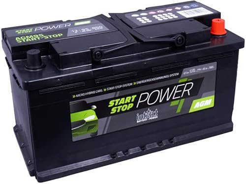 intAct AGM Start-Stop-Batterie 12V 95Ah 850A, wartungsfreie AGM Batterie mit Schnellladetechnologie, für Start-Stop-Fahrzeuge, Maße (LxBxH): 353x175x190mm, Pluspol rechts