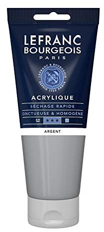 Lefranc Bourgeois 300447 Fine Acrylfarbe - Silber, 200ml Tube, cremige Acrylfarbe auf Wasserbasis, schnell trocknend, lichtecht, wasserfest