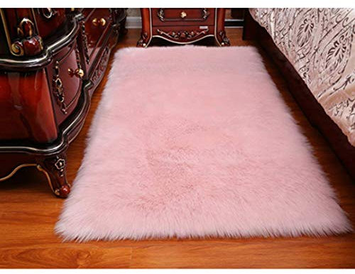 DQMEN Faux Pelliccia di Agnello di Pecora Tappeto,Pelliccia Sintetica Tappeto Vello di Pecora (Rosa, 60 X 90cm)