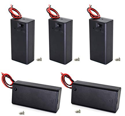 Lot de 5 supports de batterie 9 V avec câbles d'interrupteur, câbles de 9 V, boîte de rangement, interrupteur marche/arrêt