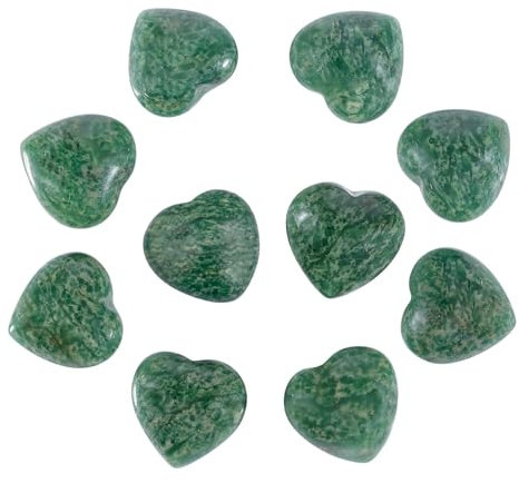 Nupuyai 10 Stück Afrikanische Grüne Jade Herzsteine Kleine Edelsteine Handschmeichler Herz Heilsteine Kristalle Herzform Glücksbringer für Schmuckherstellung Herz Deko