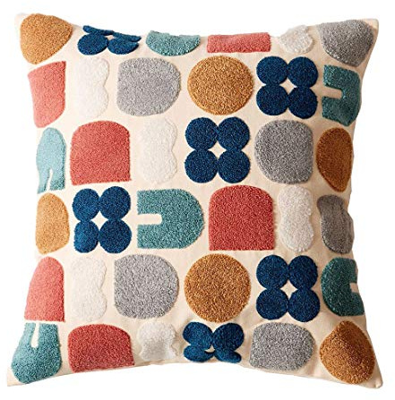 vctops Boho Geometric Tufted Decorative Throw Pillow Cover Farmhouse Cotton Embroidery Accent Square Cushion Case for Couch Sofa Bed (EmbroideryK, 18x18)