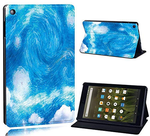 FINDING CASE For Amazon Fire HD 8 (6th 7th 8th Gen) Tablet - Printed PU Flip Leather Smart Lightweight Shell Stand Cover Case for Fire HD 8 (6th 7th 8th Gen) (light sky paint)