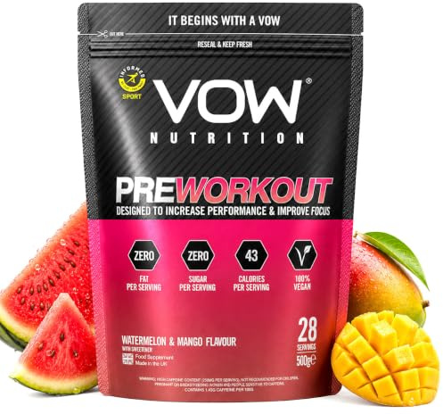 Vow Pre Workout Advanced Complex with Creatine, Beta Alanine, Caffeine, Improve Energy & Focus (Watermelon & Mango)