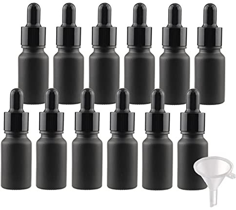 BasicPacking 24 Piezas Negro Mate Frasco Cuentagotas Cristal 10ml, Botellas Cuentagotas Vacío con Pipeta de Vidrio Negro, para Fragancias de Aromaterapia de Aceites Esenciales, Masaje, Viaje
