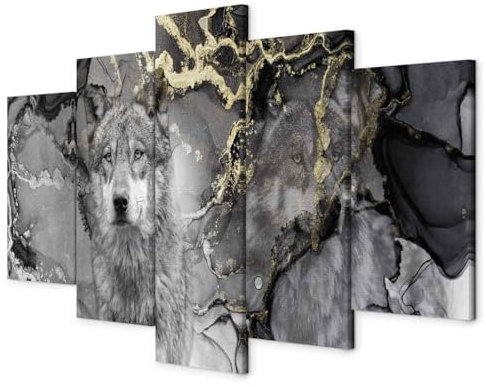 murando - Leinwandbilder Wolf 200x100 cm Vlies Leinwandbild Leinwand Bilder 5 tlg Kunstdruck modern Wandbilder XXL Wohnzimmer Wanddekoration Wand Bild Abstrakt Tier Porträt wie gemalt g-C-10063-b-a