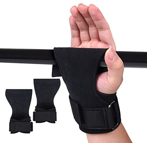 Weight Lifting Wrist Hooks Straps for Deadlifts,Leather Deadlift Gloves and Grip Pads for Weight Lifting,Heavy Powerlifting,Rows,and Pull-ups for Men&Women Palm Protection (Black)