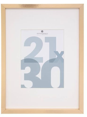 Atmosphera - Cadre Photo Manu Doré Mat 21x30 cm, Avec Passe-Partout 12x17 cm, À Poser ou Suspendre - Pour Décoration Murale, Salon, Bureau