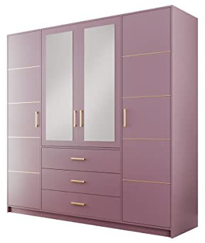 ML Furniture Ltd Kleiderschrank Bali D4 mit Spiegel 196 cm, 3 Schubladen, Garderobeschrank Schlafzimmer, Wohnzimmerschrank, Mehrzweckschrank Farbe: Pflaume