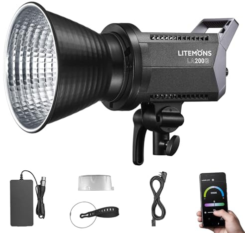Godox LA200D 230W LED Tageslicht Videoleuchte,5600K CRI 96+ TLCI 97+,101000lux@1m Studiolicht Fotografie mit 8 FX-Effekten Bowens-Montage und APP-Kontrolle für Livestreaming,Video,Youtuber,Studio