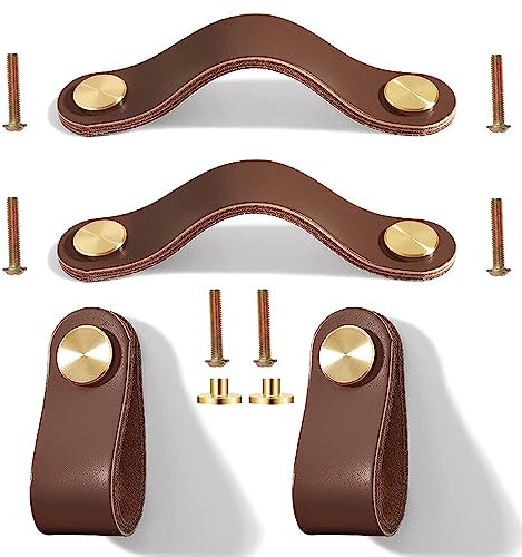 Ledergriffe für Möbel 4 Stk kleiderschrank Griffe Leder Schubladen Knöpfe Griffe Kleiderschrank Griffe Schrankgriffe Leder Möbelknöpfe Griff für Kleiderschrank Kommode Schublade Schranktür 13,8cm