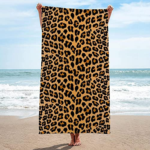 EMENZA Strandtuch Groß 100 x 200 cm Leopard, 3D Leopard Strandtuch Microfaser Handtücher Badetuch Strandlaken Handtuch, Schnell Trocknen Strandhandtuch Badetücher Herren Frauen Strandtücher