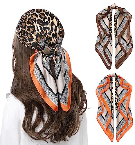 STARWHISPER 68,6 cm quadratischer Kopftuch für Frauen Seide Gefühl Satin Schal Frauen Mode Seidenschal zum Einwickeln von Haaren, Leopardenmuster, 27 x 27 inches