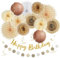 Geburtstagsdeko Beige Boho Mädchen Neutral Geburtstag Deko Braun Beige Papierfächer Pompons Deko Beige Geburtstag Natur mit Papier Kreis Girlande Happy Birthday Girlande Gold für Geburtstag Frauen