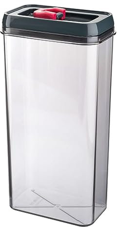 HOMESHOPA Airtight Food Storage Containers, Kitchen & Pantry Organisation, Clear Plastic Canisters with Durable Click Seal Lid, Ideal for Pasta Cereal, Flour & Sugar (3 Litres, Red)