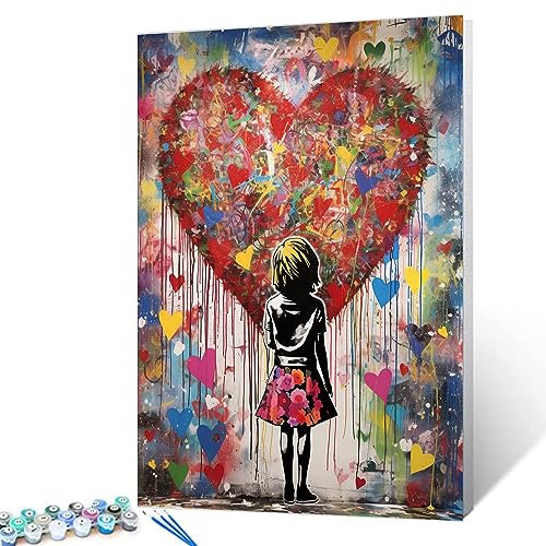 Tucocoo Banksy Graffiti Malen nach Zahlen Kits 40 x 50 cm Leinwand, DIY Digitales Ölgemälde für Erwachsene mit Pinseln und Acrylpigment, Pop Art Little Girl Love Bild für Wohnkultur (ohne Rahmen)