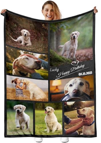 LANAZU Personalisierte Decke mit Foto und Text - hundedecke für unterwegs, katzendecke für Sofa-Geeignet für Reisen-Waschbar und Flauschig- Verschiedene Größen verfügbar