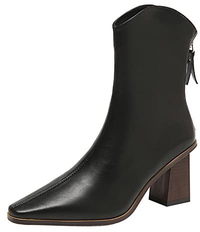 MMOOVV Schuhe Boots Damen Stiefeletten Reißverschluss Einfacher Stil (Black, 38)
