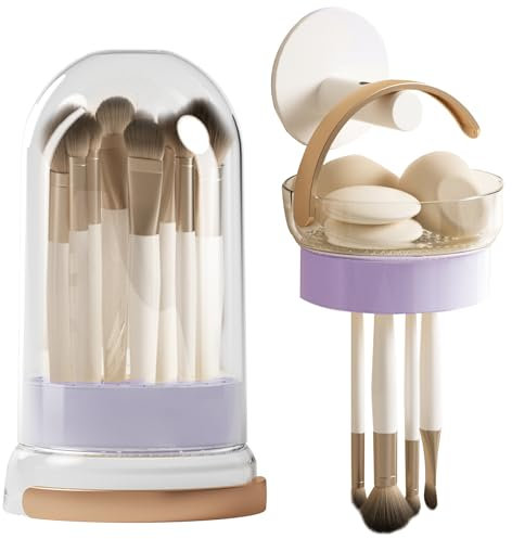Veki 3 in 1 Silikon Pinselreiniger, Make Up Pinselreiniger zum Reinigen, Trocknen und Aufbewahren, Tragbares Makeup Pinsel Reinigungsmatte für Makeup Pinsel, Makeup Schwamm (Eskalieren Lila)