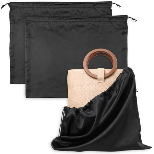 Dimeho Lot de 2 sacs à poussière en tissu de soie avec housse anti-poussière sac rangement avec cordon de serrage sacs à poussière souples pour sacs à main sacs à main chaussures bottes (noire)