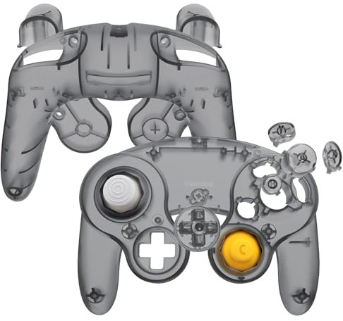 eXtremeRate Grips Case Shell kompatibel mit Nintendo Game Cube Controller, DIY-Ersatz Griff Gehäuse/D-Pad/Trigger/Thumbsticks Zubehör für NGC Gamecube Controller-Transparent Schwarz(KEIN Gamepad)