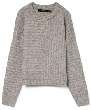 VERO MODA Damen Vmuranus Ls Oneck Cropped Pullover Ga Bf Strickpullover, Light Grey Melange/Detail:W. MGM, Medium