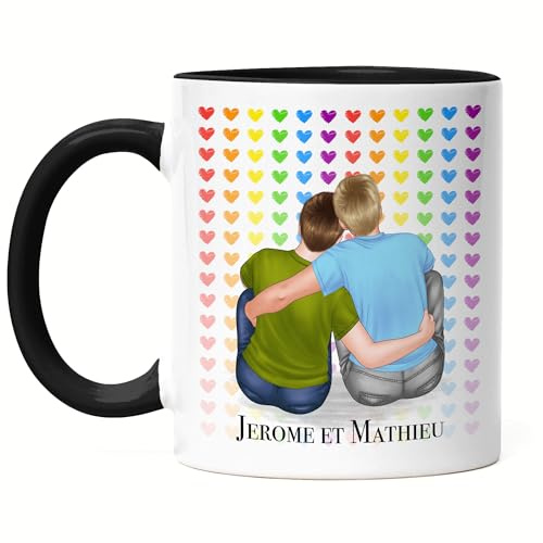 Kiddle-Design Personalisierte LGBT Tasse Schwarz | Pride & Liebe Geschenk für schwules Pärchen | Individuell gestaltbar zum Jahrestag oder Valentinstag