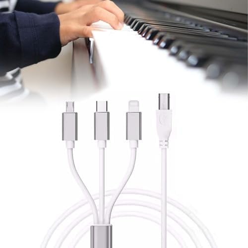Cable USB C a USB B Midi 3 en 1: cable OTG tipo C de 1 m para iPhone, iOS, controlador de instrumentos musicales electrónicos, teclado de interfaz de audio (blanco)