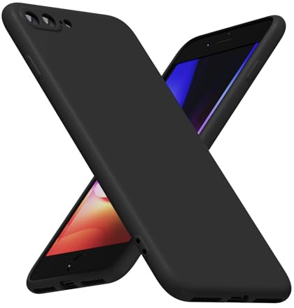 LoeoeL for iPhone 8 Plus/ 7 Plus Phone Case Silicone, Minimalist Ultra Thin Slim Soft Rubber Gel Solid Color Matte TPU Cute Case for Women Men, Girly Plain Aesthetic Design & Camera Cover, Black