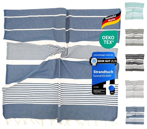furora HOLIDAY Hamamtuch groß 100x200, Baumwolle - Saunatuch Damen Herren Saunahandtuch: dünn, kompakt, lang - Hammam Tuch XXL, Handtuch: Strandtuch, Hamam Sauna, Strandhandtuch - Urlaub Must Haves