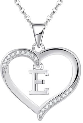 Cosie Lily Silver Necklaces for Women Heart Initial Necklace Sterling Silver Necklace Letter Necklace E Name Pendant Jewellery for Women,Initial Necklaces for Girls Gifts for Girls Birthday Presents