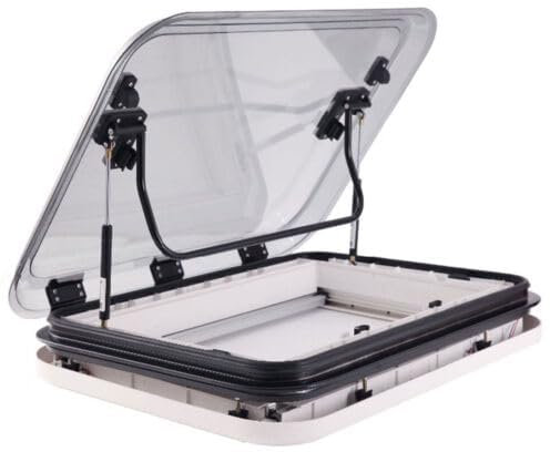 Rv Caravan Roof Vent Hatch,Caravan Trailer Campervan Roof Window, Conversion Vent Kit, With Led Light, Insect Nets And Parasols,Black,500 * 500mm