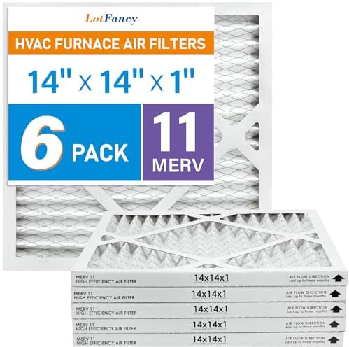 LotFancy 14x14x1 Air Filter MERV 11 Pet Smoke Allergens Defense (6-Pack) Pleated HVAC Furnace Air Filters, Replacement for Home AC & Heating Systems, Actual Size: 13.75 x 13.75 x 0.75