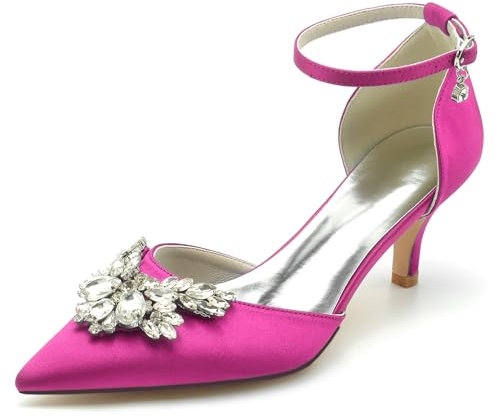 MINITOO Womens Shoes for Wedding Dress Kitten Heel Ankle Strap Evening Pumps with Bows BR042 Rose UK 9
