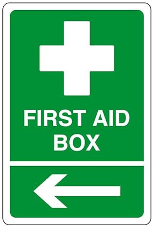 Segnale di sicurezza per cassetta di pronto soccorso, freccia sinistra, cartello DAE, adesivi di pronto soccorso, kit di pronto soccorso, dibond in alluminio da 3 mm, per uso interno/esterno (300 mm x