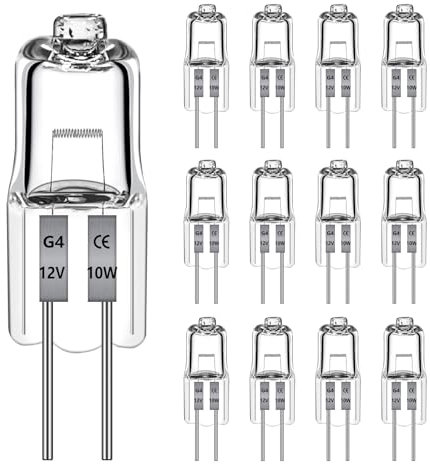 12 Stück G4 Halogenglühbirne 10W 2700k 120LM, Halogenlampe G4 10w 12V bis 300C, Halogen Dimmbar Warmweiß für Dunstabzugshauben, Öfen, Mikrowellen