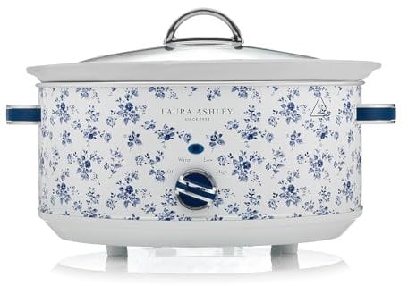 Olla de Cocción Lenta Laura Ashley 6.5L con Estampado China Rose by VQ - Olla Lenta para 8-10 Personas - Olla Electrica Lnergéticamente Eficiente Con 3 Ajustes de Calor - Arrocera Con Tapa de Cristal
