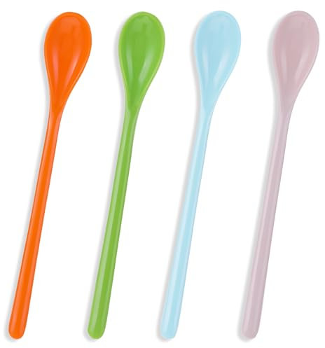 YUXIANLB Lange Löffel, lange Teelöffel zum Rühren, langer Griff, Rührlöffel für Getränke, 4 Stück, Barkeeper-Löffel, 19 cm, bunter Kunststoff, wiederverwendbar, zum Umrühren von Eis, Honig, Eisbecher,