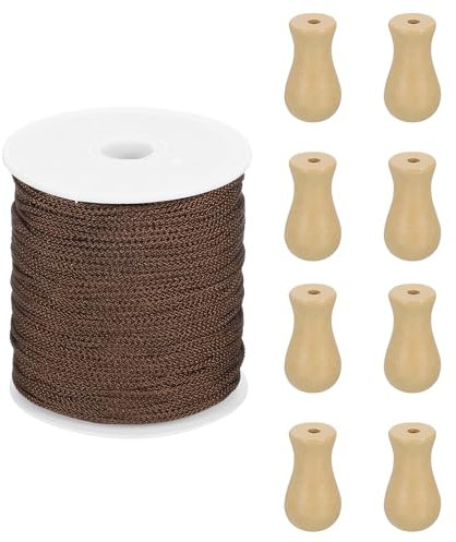 sourcing map Braided Lift Shade Cord, 1.8 mm 110 Yards/Roll Nylon Cord String with 8Pcs Wood Blind Pull Cord Knobs for Roman Blind Shade Rollers Repair Curtain Craft DIY (Wood)